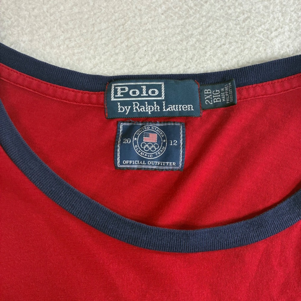 Polo Ralph Lauren US Olympic Team T Shirt Mens 2XB Red 2012 London Ringer Y2K - Picture 5 of 8